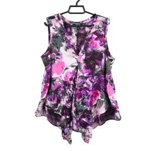 Womens Simply Vera VeraWang Purple Floral Sleeveless Blouse V Neck Polyester XL